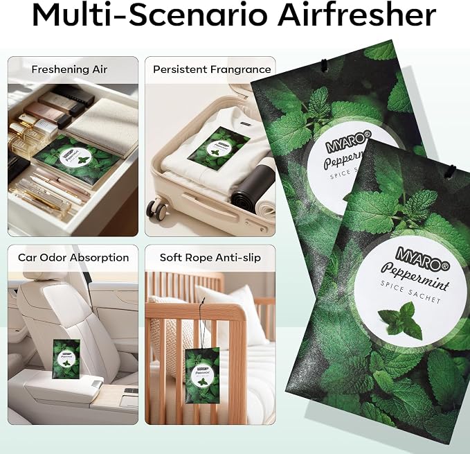 MYARO 12 Pack Peppermint Scented Sachets, Closet Deodorizer Car Freshener - Image 3