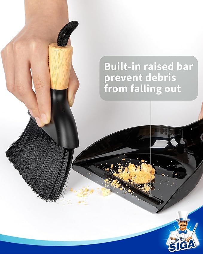 MR.SIGA Mini Dustpan and Brush Set, Bamboo Handle, 1 Set - Image 5