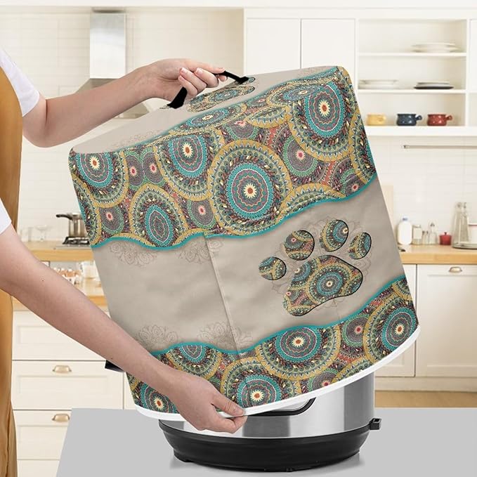 Xoenoiee Boho Mandala Dog Paw Print Kitchen Appliance Dust Cover with Pockets, Electric Pressure Cooker Cover Compatible with Rice Cooker Cover Air Fryer Cover, for 8 Quart