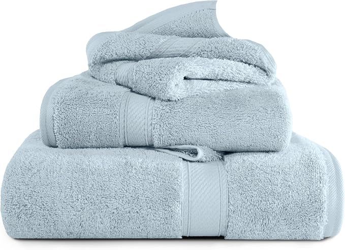 SUPERIOR Egyptian Cotton Ultra Plush & Absorbent, 3 Piece Set, Light Blue | by SUPERIOR