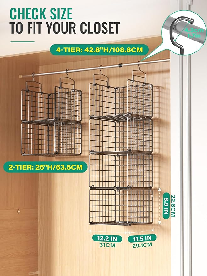Hanging Closet Organizer, 4 Tier Metal Closet Organizers and Storage - Image 2