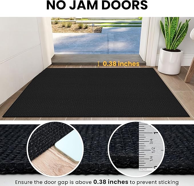 IOHOUZE Washable Area Rug 4x6 Non Slip Rubber Backed Woven Rugs for Entryway Indoor Bedroom Rugs Kitchen Rug Floor Throw Carpet for Entrance Front Door Living Room, Black/Grey