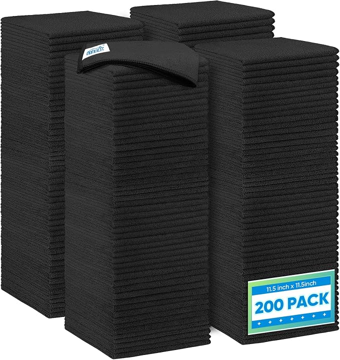 HOMEXCEL Black Microfiber Cleaning Cloth 200 Pack, 11.5 x 11.5 inch Bulk Shop by HOMEXCEL