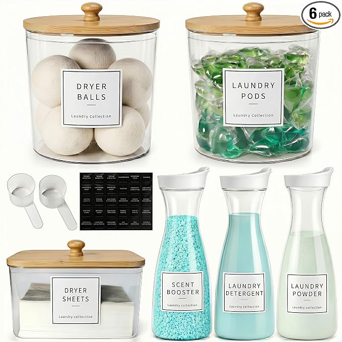 Laundry Room Organization Set, 3 Laundry Containers, 3 detergent dispenser by Unknown