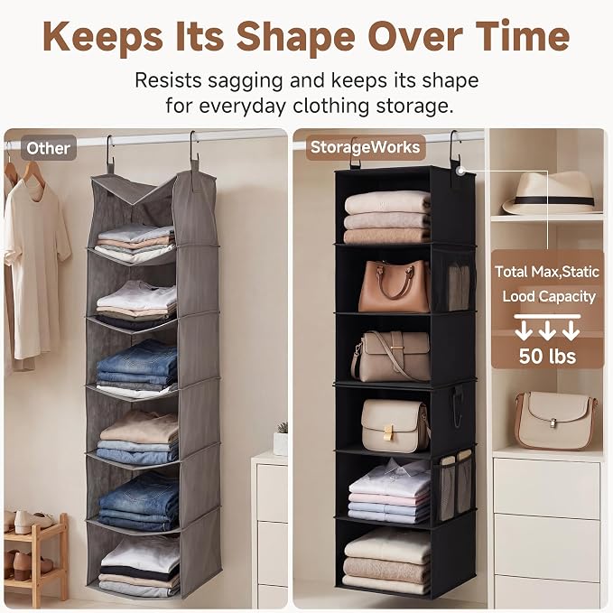 StorageWorks Hanging Closet Organizer 6-Shelf, Separable Two 3 Shelf Closet - Image 6