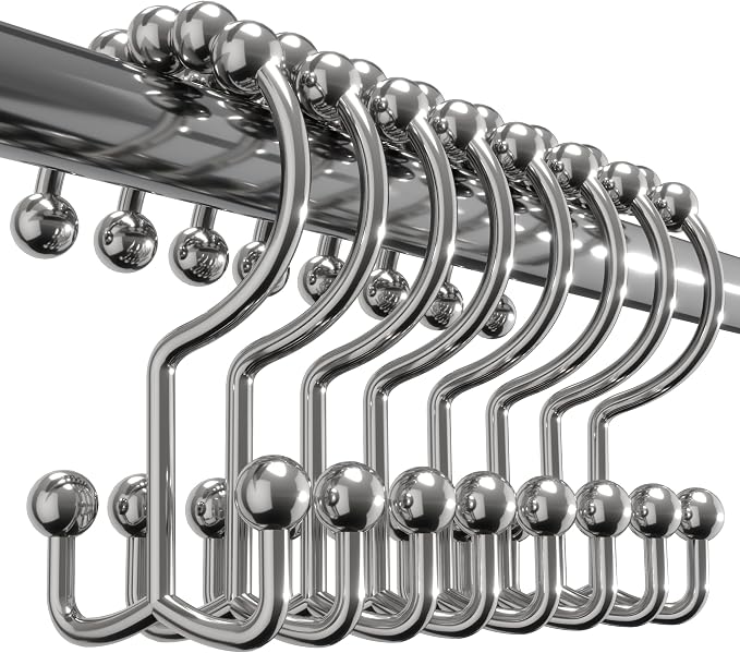 Utopia Bedding Double Glide Shower Curtain Hooks, 12 Pack, Chrome | Premium by UTOPIABEDDING