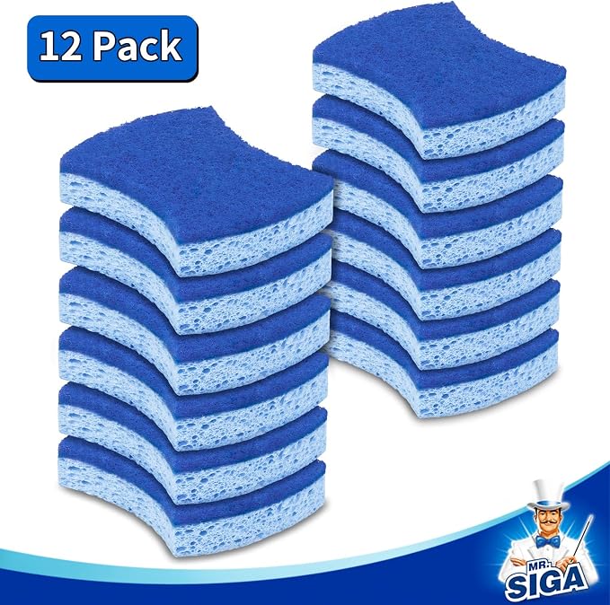 MR.SIGA Non-Scratch Cellulose Scrub Sponge, Dual-Sided Dish Sponge, 12 Pack | - Image 6