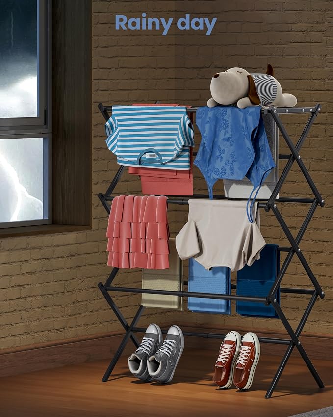 Oversize 3-Tier Clothes Drying Rack, No Install, Non-slip feet, Tool-free Setup - Image 9