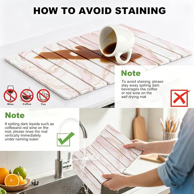 Stone Drying Mat for Kitchen Counter, Quick Diatomaceous Earth Mats for Dishes - Image 6