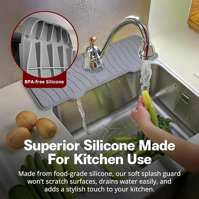 Odrago Silicone Faucet Mat, Countertop and Kitchen Sink Splash Guard, Anti-Slip - Image 5
