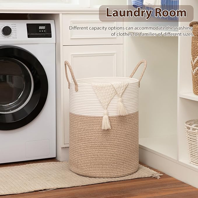 OIAHOMY 100L Nursery Hamper Laundry Basket Laundry Hamper Brown/White - Image 4
