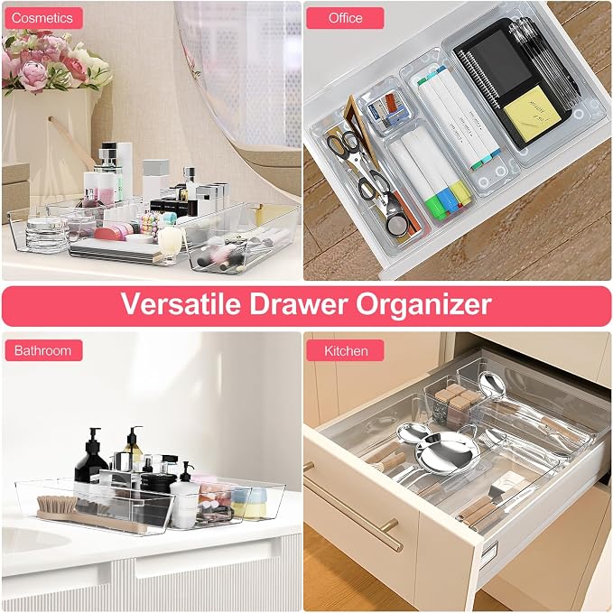 15 Pcs Clear Plastic Drawer Organizer, Makeup & Vanity Organizer | 4-Size - Image 7