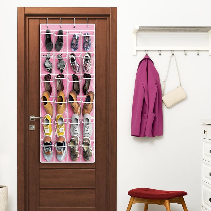 Simple Houseware 24 Pockets Large Clear Over the Door Shoe Organizer, 4 Durable - Image 6