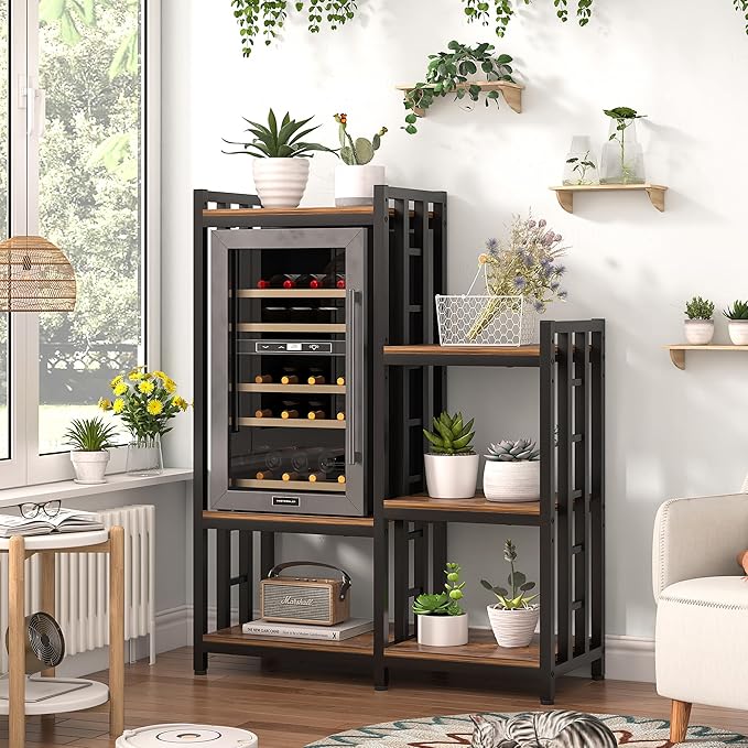 YCHF 6 Tier Kitchen Baking Rack, Multi-Function Storage Rack, Mini Fridge and Microwave Stand Table, Coffee Bar, Adjustable Kitchen Shelf Freestadning (Rusty Brown 02)