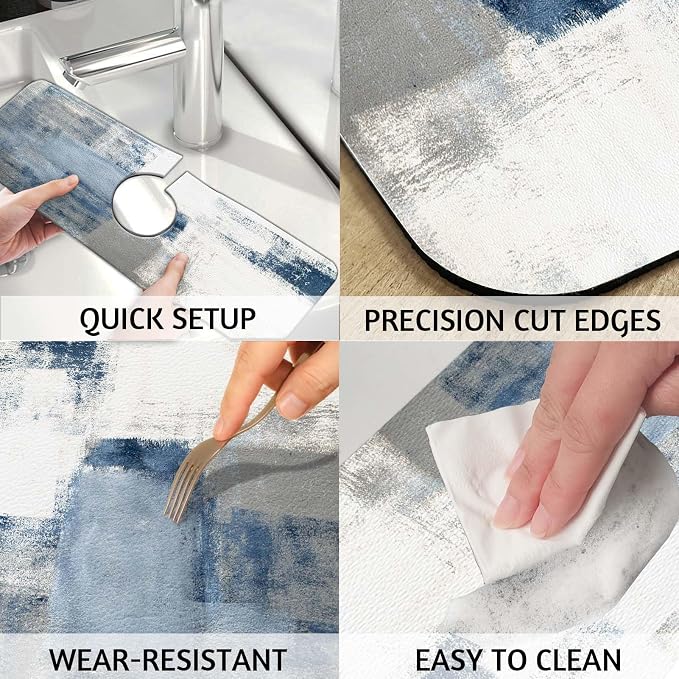 MCALK Blue Kitchen Sink Faucet Mat Splash Guard, Absorbent Quick-Dry Kitchen - Image 4
