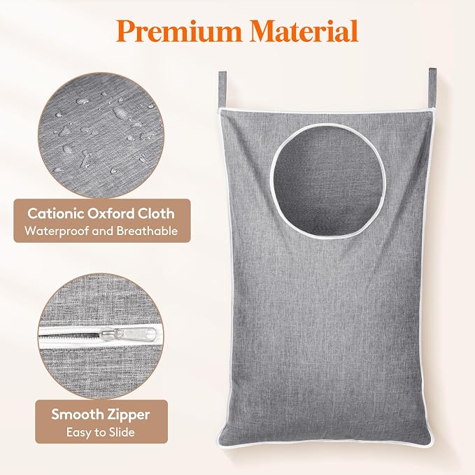 Lifewit 2 Pack Over Door Laundry Hamper, Collapsible Hanging, Light Gray - Image 6