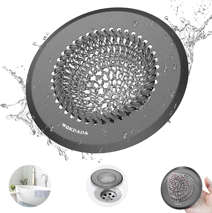 Shower Hair Drain Catcher, 4.4" Anti-Clog Bathtub Drain Cover, Dark Gray | by Wokdada
