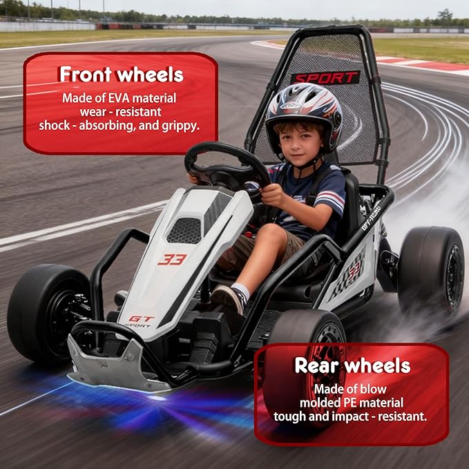 24V 8.5 MPH Electric Go Kart for Kids, 400W Powerful Drift Kart w/Front EVA Wheel & Metal Frame, Ride on Toy w/Music & Lights, Suspension, 2 Speed, 5 Point Harness, Crazy Cart for Ages 6+, Black