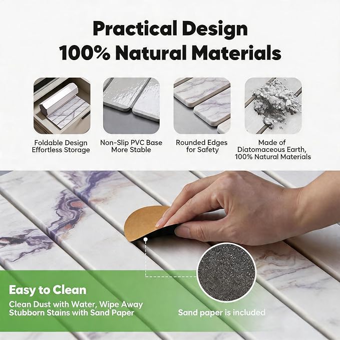 Stone Drying Mat for Kitchen Counter, Quick Diatomaceous Earth Mats for Dishes - Image 5