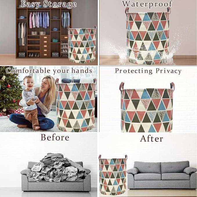 Waterproof Laundry Hamper Collapsible Laundry Basket Leather Handle Laundry Bag - Image 3