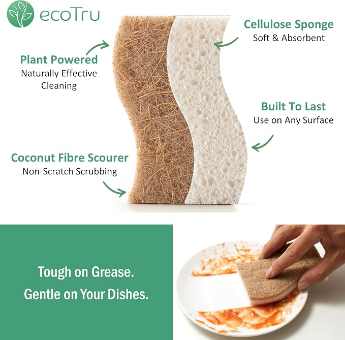6 Pack Washing Up Sponges, Eco Kitchen Dish Cleaning Sponges, Biodegradable & - Image 2