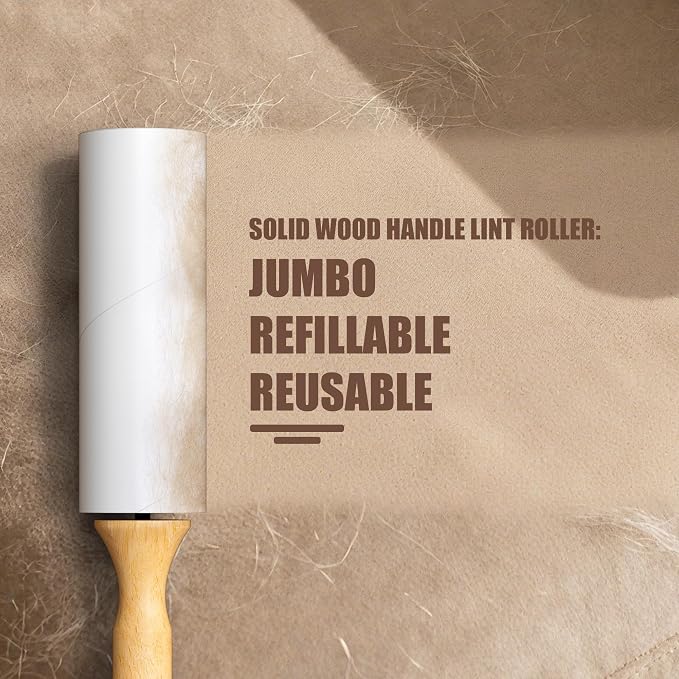 Diagonal Tear Lint Roller with Wooden Handle- 6.3 Inch Refills, 4 Rolls x 100 - Image 3