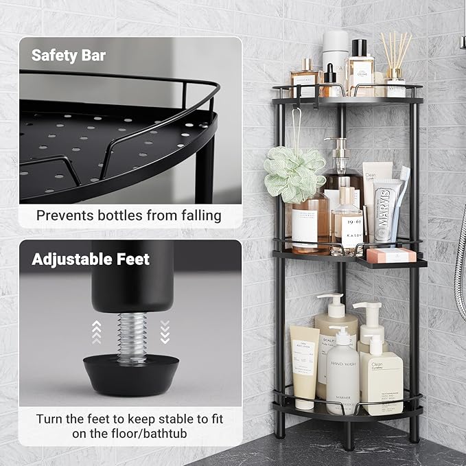ELYKEN Corner Shower Caddy Standing, 3 Tier Metal Shower Organizer - Image 5