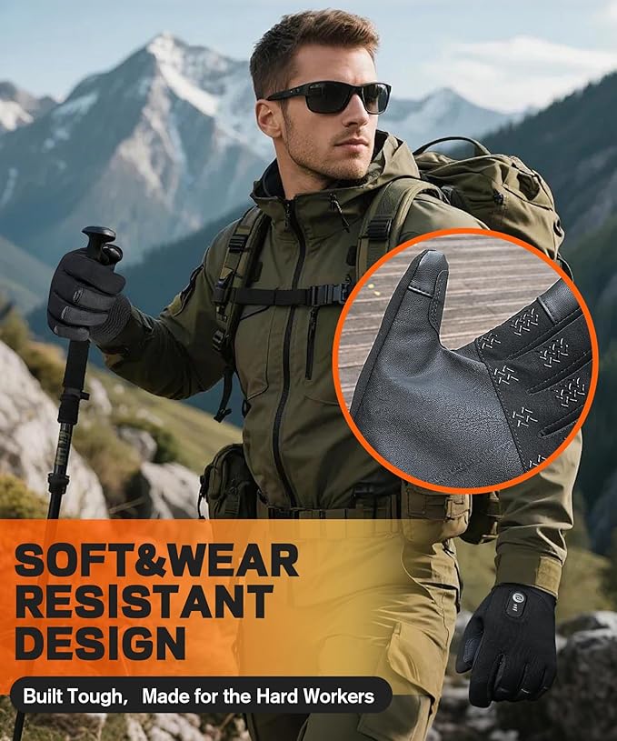 JS LifeStyle Heated Gloves for Men Women,7.4V 3000mAh Rechargeable Wear-Resistant with Touch Screen and Light-Off Design
