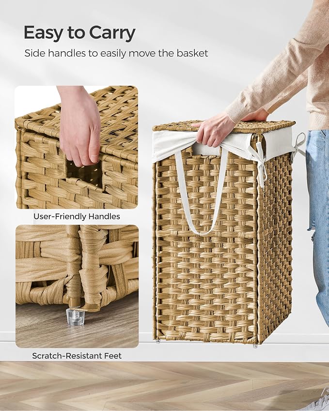 SONGMICS Laundry Hamper with Lid, 23.8 Gal Synthetic Rattan - Image 4