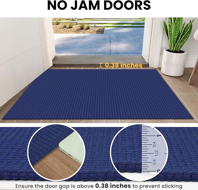 IOHOUZE Washable Runner Rug 2.6x12 Non Slip Extra Long Hallway Runner Entryway Runner Indoor, Kitchen Rugs Woven Cotton Floor Carpet for Hall Entrance Stair, Royal Blue/Navy