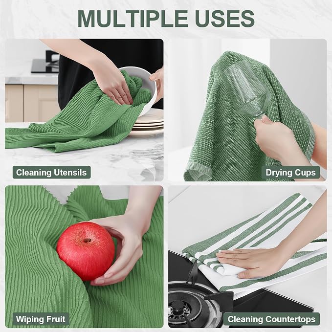 Homaxy Cotton 380 GSM Premium Kitchen Towels, 9 Pack, Grass Green - Image 4