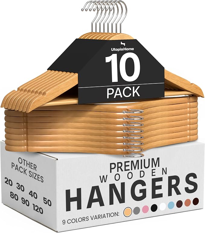 Utopia Home Wooden Hangers 10 Pack – Slim Suit Hangers Natural | 360° rotatable by UTOPIAHOME