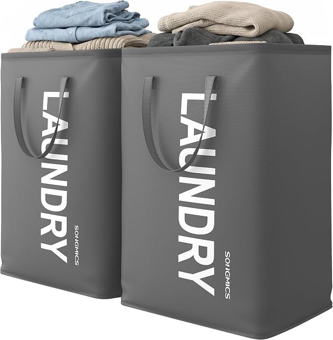 SONGMICS Laundry Hamper, 80L Foldable Basket, 2 Pack, Water-Repellent by Unknown