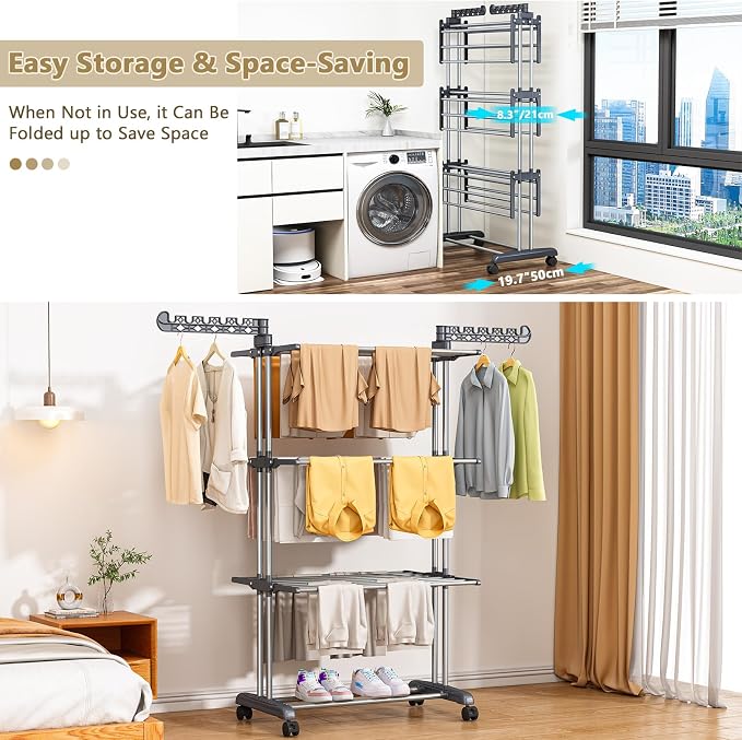 Upgraded 4-Tier Clothes Drying Rack, Drying Rack Clothing - Image 2