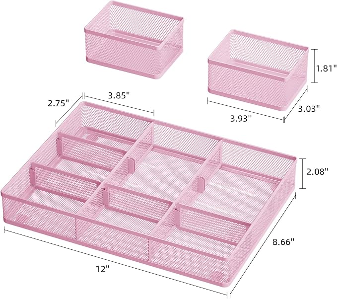 Marbrasse Mesh Desk Drawer Organizer Tray 3 Packs, 9 Adjustable Compartments - Image 3