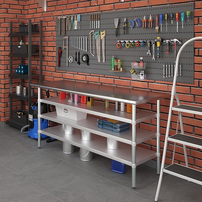 24 in. x 72 in. Stainless Steel Work Table with Three Bottom Shelves | NSF Kitchen Prep Table | Utitly Metal Table