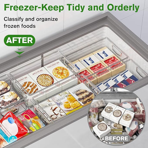10 Pack Fridge Organizer Bins, Freezer Organizer Clear Stackable Storage Bins with Handles for Pantry, Cabinets, Kitchen, Home Organization Must Haves