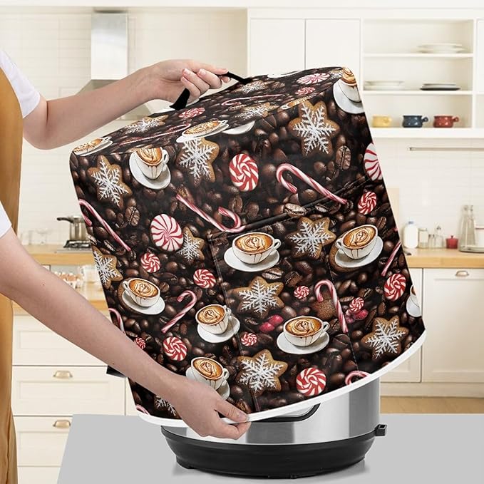 Coffee Dust Cover for Kitchen Instant Pot Accessories Appliance Cover Quart Pressure Cooker Air Fryer Rice Cooker Kitchen Appliance Dust Covers with Storage Pockets Size S