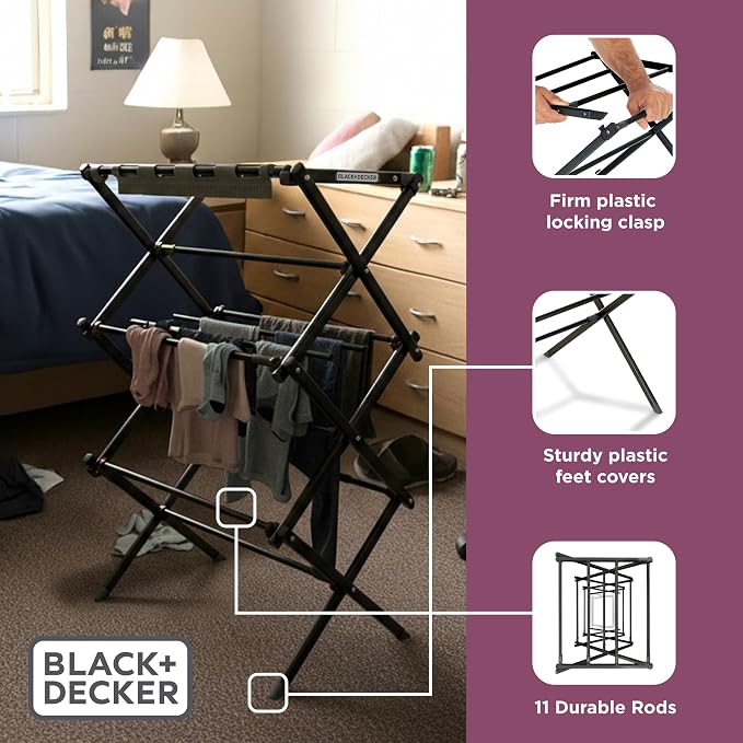 BLACK+DECKER Space Saving 3-Tier Expandable Clothes Drying Rack, Foldable - Image 5