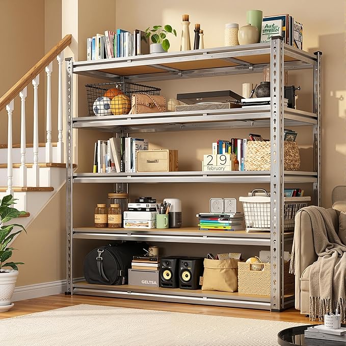 Garage Shelving Load 3100LBS, 5-Tier Storage Shelves, Adjustable Garage Shelves, Shelving Units and Storage, Metal Shelf for Kitchen, Pantry, Warehouse, 48" W x 71.9" H x 24.1" D, Galvanized