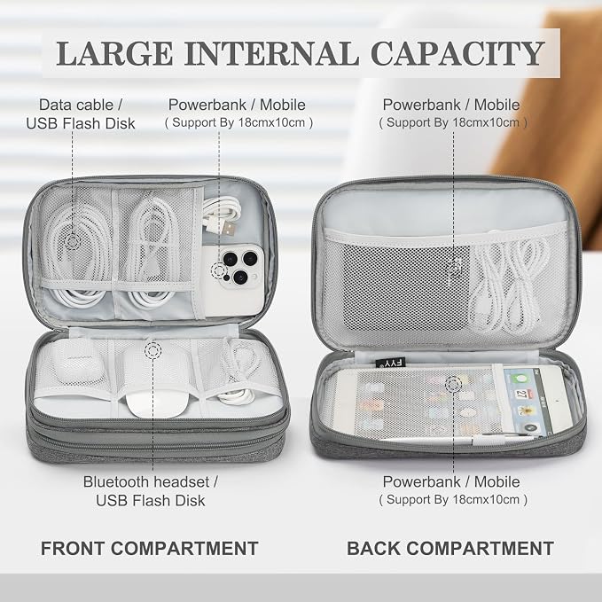 FYY Electronic Organizer, Travel Tech Pouch Bag, Dark Grey | Wrist Strap - Image 3