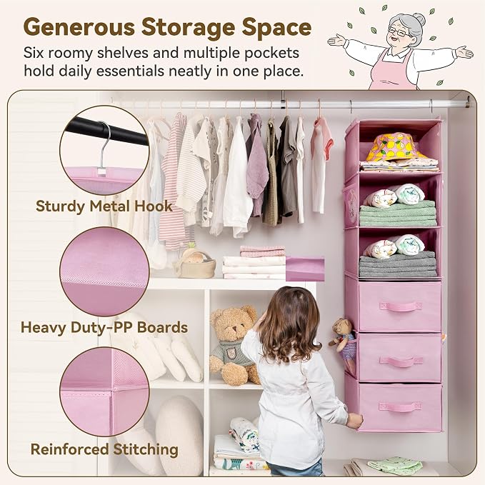 GRANNY SAYS Hanging Closet Organizer, 5 Drawers, 6 Shelves, 6 Pockets, 6 - Image 5