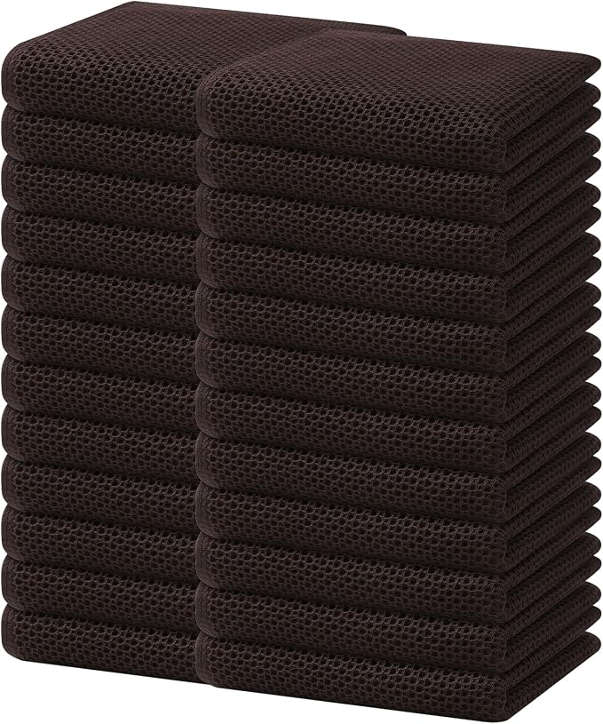 Homaxy 100% Cotton Waffle Weave Kitchen Dish Towels 24-Pack, Dark Brown | 13 x by Homaxy