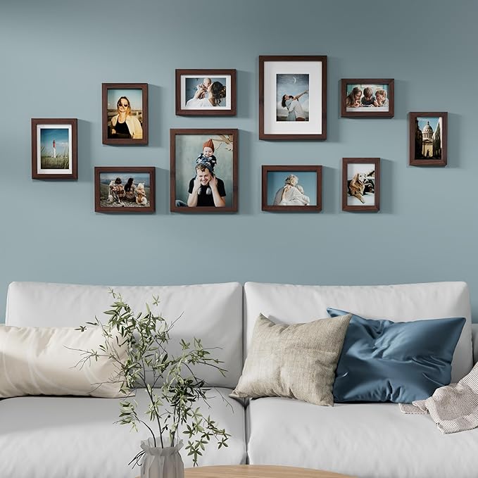 Vittanly 10 Pack Picture Frames Collage Wall Decor, Gallery Frame Set for Wall Mounting or Tabletop Display, Multi Sizes Including 2pcs 8x10, 4pcs 5x7, 4pcs 4x6, Light Brown