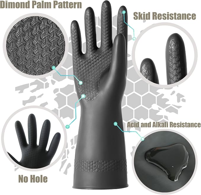 Chemical Resistant Latex Gloves, Cleaning Protective Safety Work | Heavy Duty - Image 4