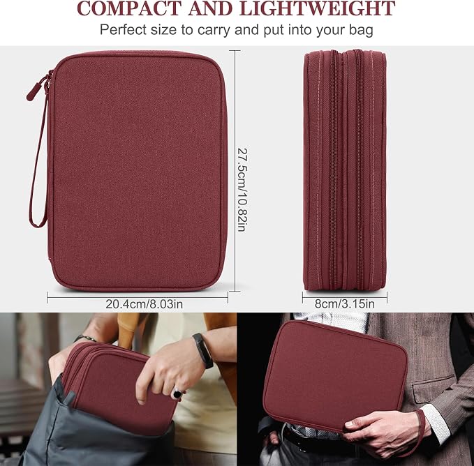 FYY Electronic Organizer, Travel Tech Pouch Bag, Extra Large, Wine Red | Wrist - Image 2