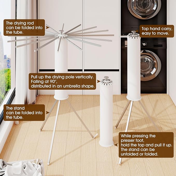 BOQORAD Tripod Clothes Drying Rack, Drying Rack Clothing Foldable, Standing Dry - Image 7