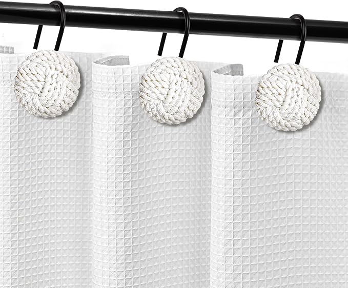 Sunlit Boho Knots Shower Curtain Hooks, Home Decorative White Shower Curtain - Image 4