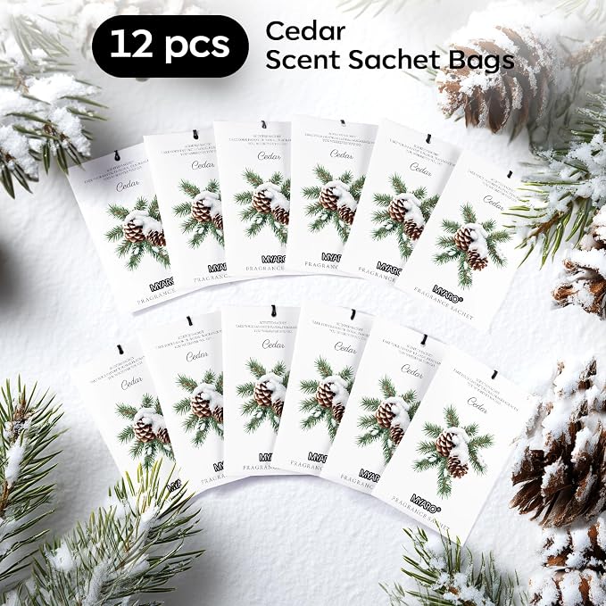 MYARO 12 Pack Cedarwood Scented Sachets, Closet Deodorizer Car Freshener - Image 4