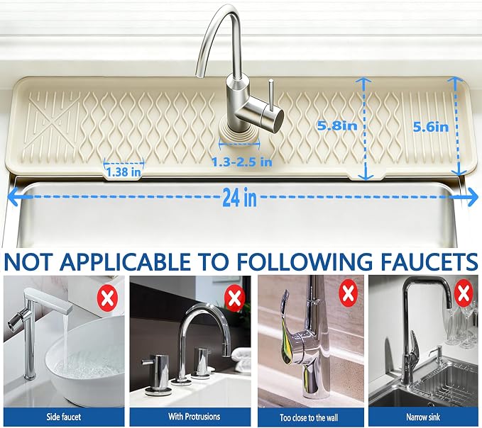 24 Inch Silicone Faucet Mat for Kitchen Sink, 7° Slope Fast Self-Draining Sink - Image 3